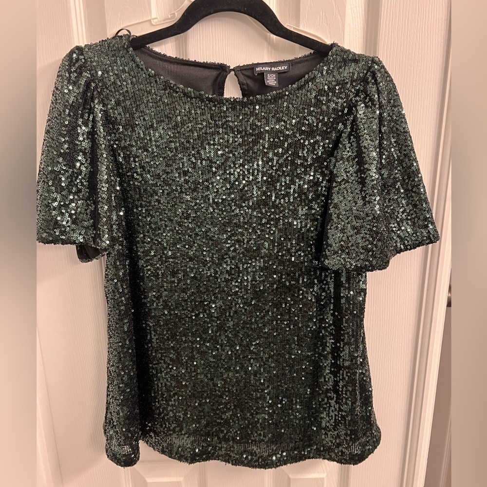 Hilary Radley Green Sequins Top, Size S